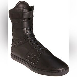 CREATIVE RECREATION COLLECTION Extra HIGH tops STUDDED Black Leather Sneakers 13